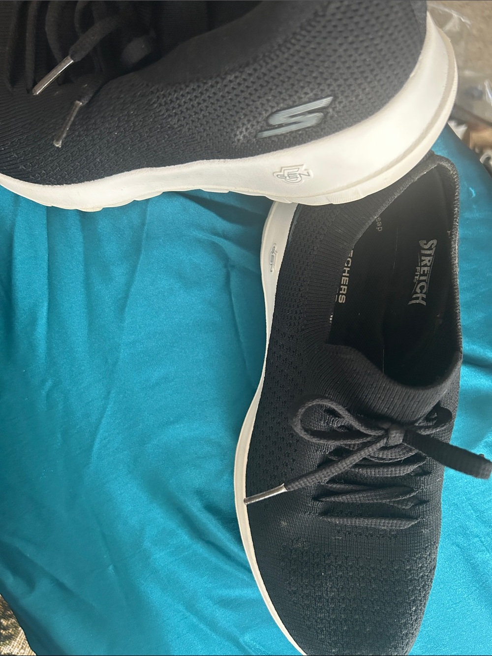 Skechers Black Knit Lace-Up Sneakers with White Sole